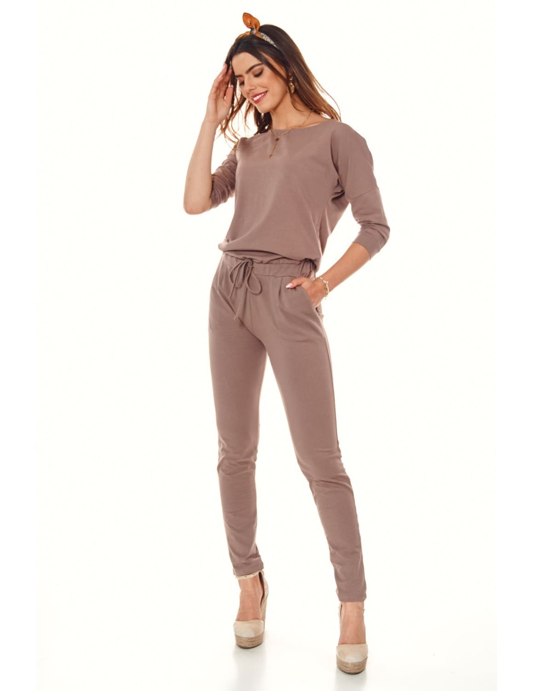 Women\'s jumpsuit fastened with a zipper at the back, cappuccino 2401 - Online store - Boutique